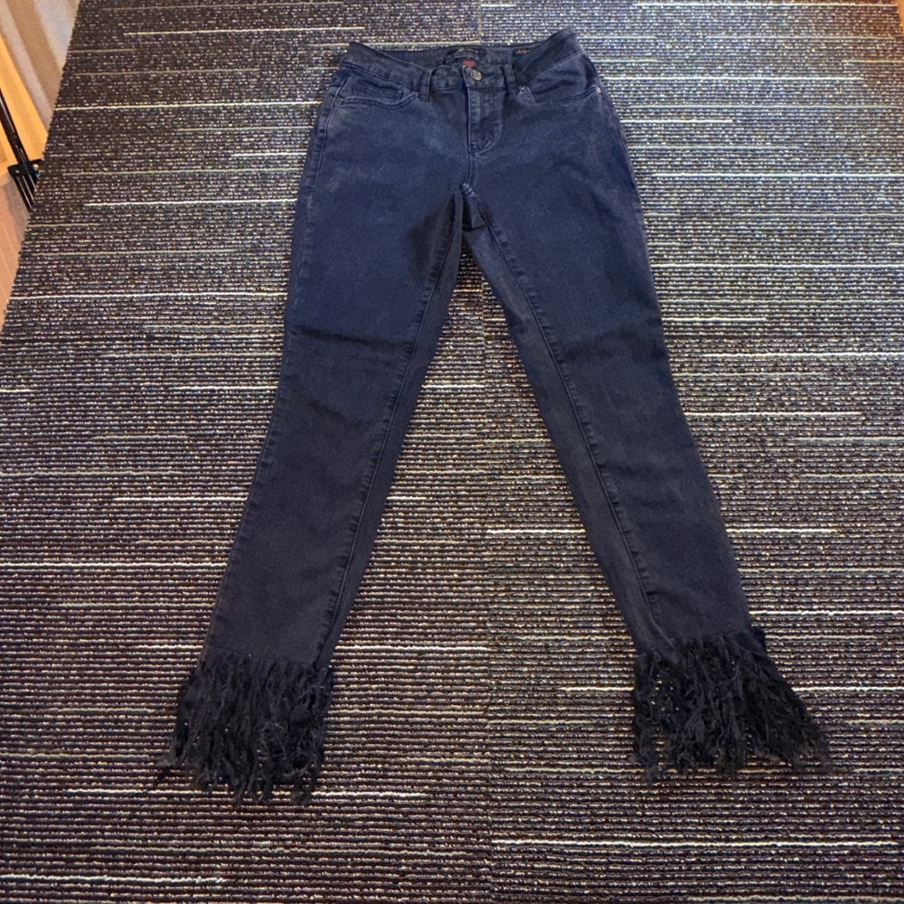 Earl Jean Skinny Ankle Jeans Womens 4 Dark Gray Good Fringe Hem Frayed Denim